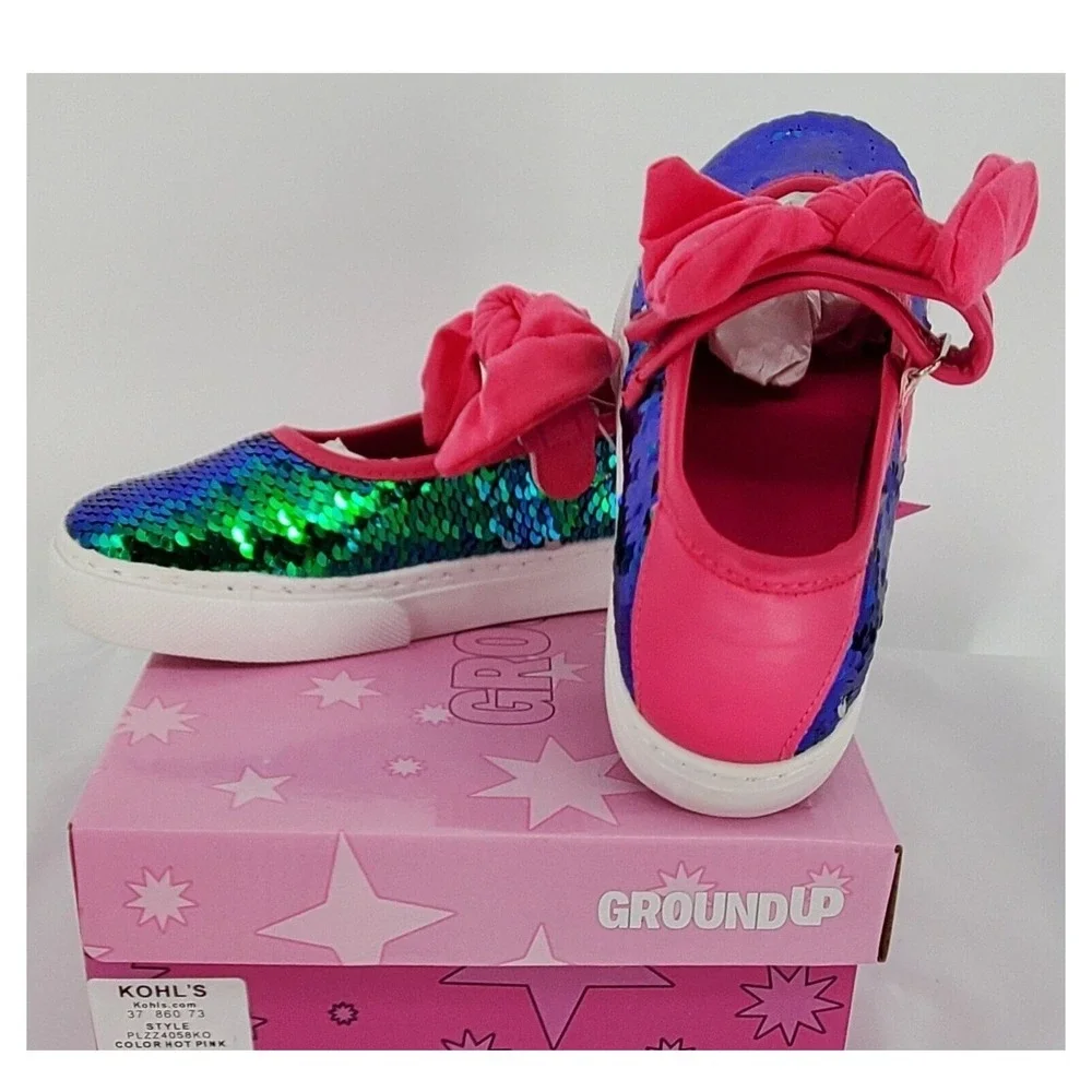 Ground Up Sequin Mary Jane Slip On Shoes with Bow Girls 3 Hot Pink Purple Green